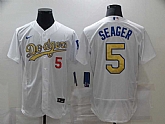 Dodgers 5 Corey Seager White Gold 2020 Nike Flexbase Jersey,baseball caps,new era cap wholesale,wholesale hats